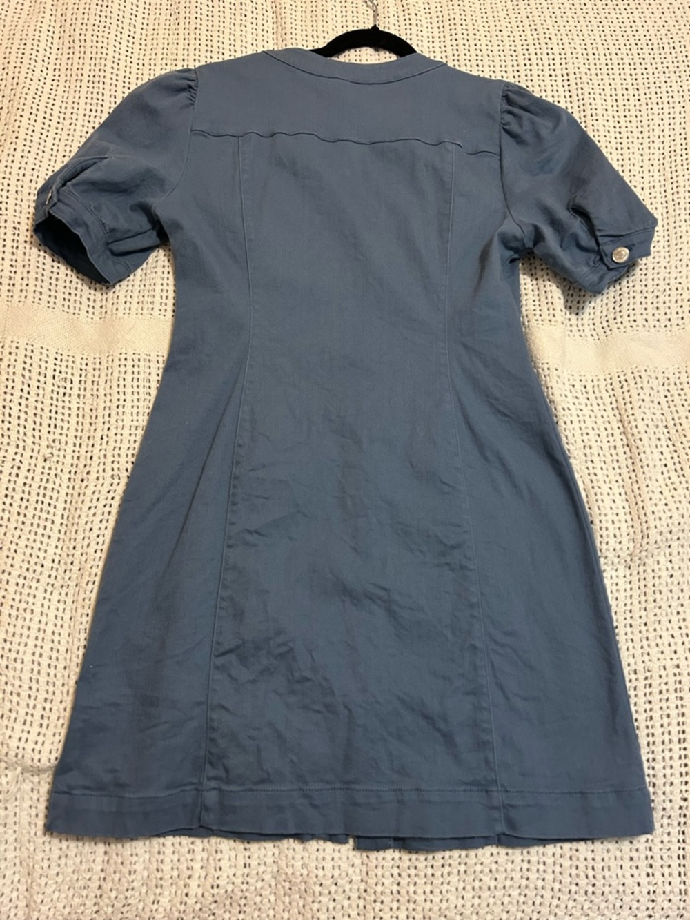 Vero Moda Puff Sleeve Button-Front Denim Blue Mini Dress Size M/L - Picture 10 of 11